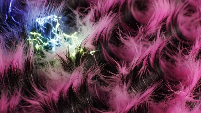 Extreme Macro of Pink and Lime Feathers Fluttering Wildly