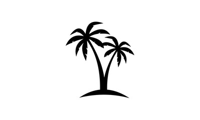Two black palm trees silhouetted against a white background.