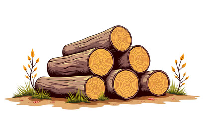 Stacked raw lumber with rustic spirit representing heat source on transparent background