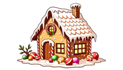 Glazed pastry chalet with warm atmosphere for xmas greeting on transparent background