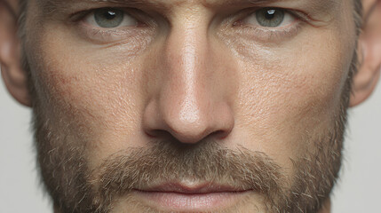 Fototapeta premium Intensity in the Gaze: Close-up of a man's face, displaying sharp features and a strong stare, suggesting determination and focus.