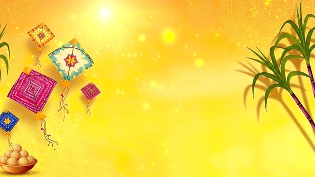 Luxurious Makar Sankranti Kite Background Featuring Bright Gradient Sky