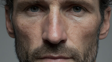Obraz premium A Man's Intense Gaze: A close-up portrait unveils a man's weathered face, capturing the depth of experience and emotion in his intense gaze.