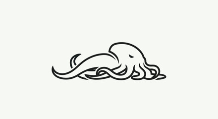 Minimalist octopus illustration with curled tentacles on white background.