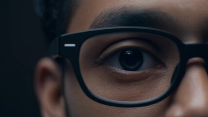 Intense Gaze Close Up of a Person s Eye Wearing Modern Glasses Reflecting Focus and Vision