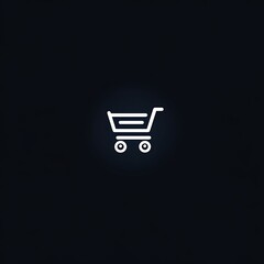 Minimalist white shopping cart icon on black