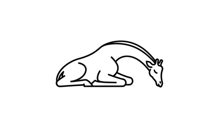 Resting Giraffe Illustration - A Minimalist Line Art Depiction.