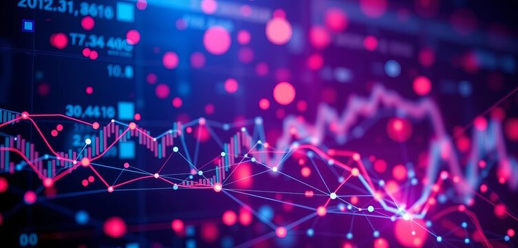 Abstract financial data visualization background with lines and nodes, trend, technology - Powered by Adobe