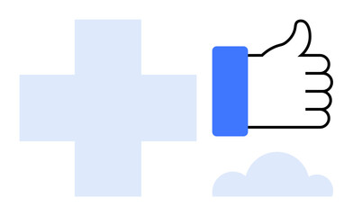 Fototapeta premium Digital connectivity. Symbols such as a plus sign, thumbs up, and cloud combine to of connectivity, digital interaction, and positive user feedback. Ideal for social media, healthcare, technology