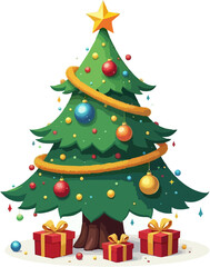 Fototapeta premium Christmas Tree with Gifts Illustration