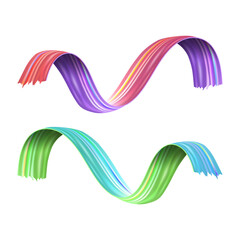 Fototapeta premium 3d Brush acrylic stroke gradient texture brush set. Abstract colourful rainbow wave flow design elements. 