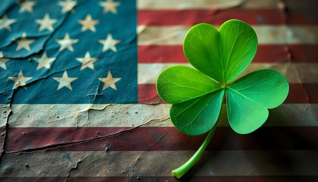 American flag adorned with a green shamrock, symbolizing Irish American Heritage Month and bicultural identity in March