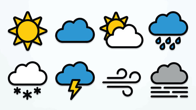 Collection of Weather App Icons and Symbols for Forecast Visualization