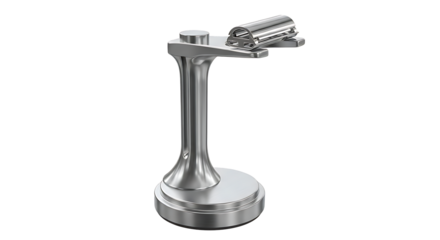 Close up of a sleek modern chrome metal lever shifter for a car with a black background