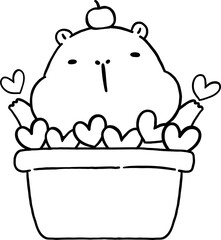 Kawaii Capybara Valentine Outline Cartoon in Box of Hearts