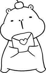 Kawaii Capybara Valentine Outline Cartoon with Love Letter