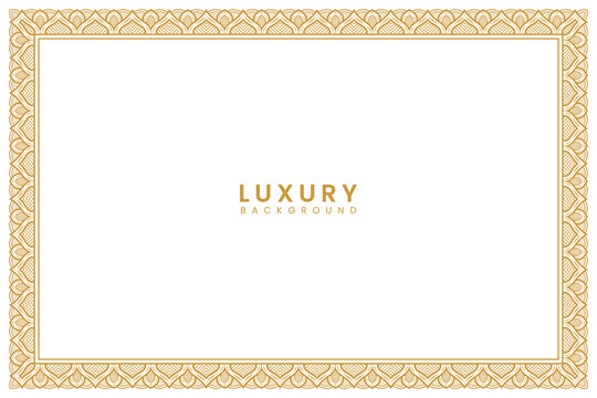 Golden frame design. Luxury line border for wedding invitation card, announcement or certificate. Islamic rectangle page border pattern