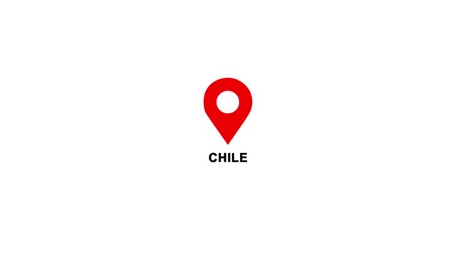 Chile country location pin animation. GPS tracking map pointer icon with alpha channel and white background, 4K video.