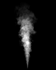Vertical plume of dense white smoke rising on a dark background, ideal for atmospheric effects, abstract design elements, motion graphics, and creative visuals needing realistic vapor or steam texture