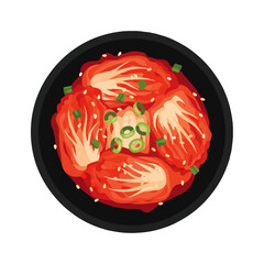 Overhead Illustration of Kimchi in Black Bowl, Korean Food