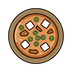 Overhead View Pizza Illustration with Toppings and Plate