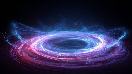 Abstract Glowing Energy Vortex Swirling on Black Background with Digital Illustration.