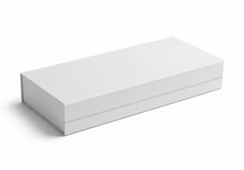 Naklejka premium Rectangular white packaging container mockup rests diagonally on a clean white background.
