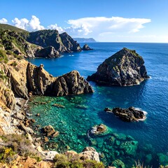 Sardinian Coastline - Turquoise Waters and Rugged Cliffs of Cala Domestica.