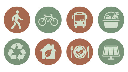 Fototapeta premium Sustainable Lifestyle Icons Eco Friendly Living Symbols Set