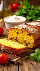 Savory Tomato Bread Loaf with Basil and Cream Cheese.