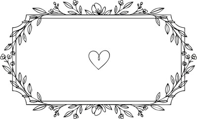 Black outline floral frame with a singleline heart motif inside