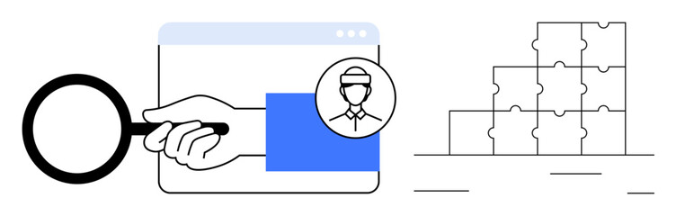 Identity verification. Hand holding magnifying glass for user identity detection. Verification promotes secure access, data management, and problem-solving. For security, IT, compliance, analytics