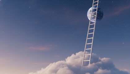 Ladder to Earth in Dreamy Night Sky