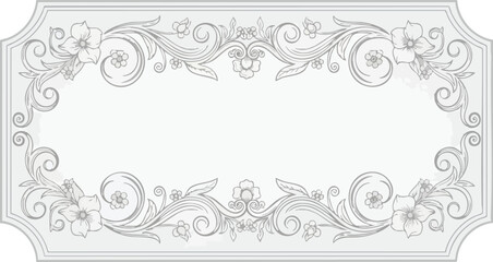 Ornate grey floral rectangular frame design with scrollwork accents