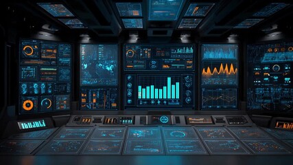 Futuristic Control Room Dashboard Data Analysis - Powered by Adobe