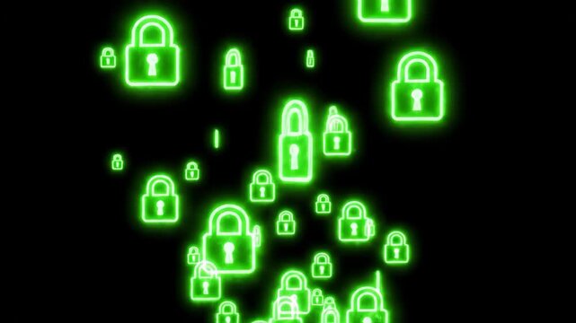 Animated Glowing Green Lock Icons for Cyber Security