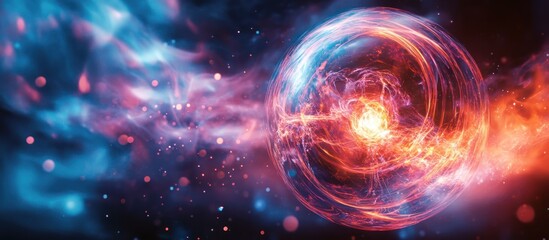 Obraz premium Fiery cosmic sphere energy, nebula background, abstract art