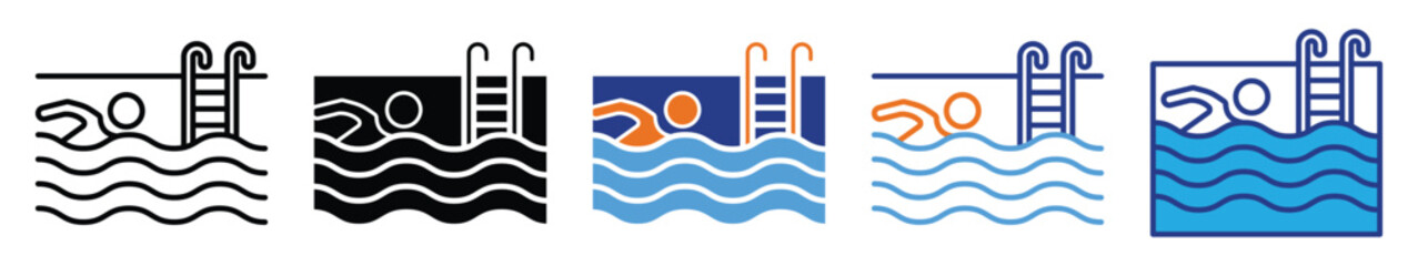 Swimming Pool Icon Set Multiple Style Collection