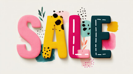 SALE colorful minimal vector boho style with playful dots and dashes, cheerful modern design for promotion and advertising