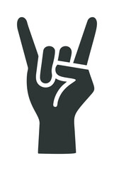 Hand sign vector, rock and roll gesture, black silhouette, isolated on white — stock vector
