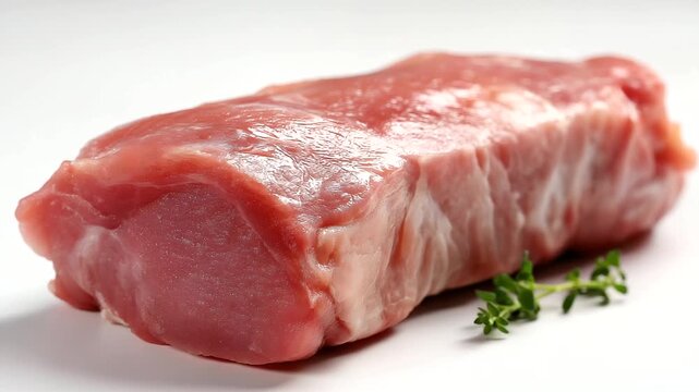 Raw pork fillet, isolated white background, processed meat awareness, food safety concept, ingredient display visual, culinary component focus, preparation emphasis display, with c