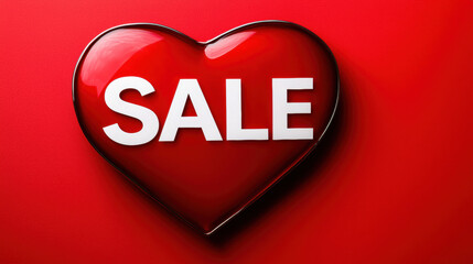 SALE sign heart shape glossy red background love shopping romantic discount bright bold eye catching cheerful retail promotion
