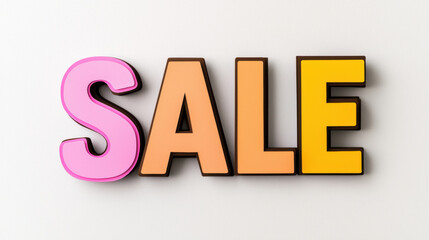 SALE sign in bold colorful letters pink orange yellow cheerful thick card cutout retail promotion bright background