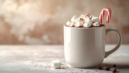 Hot chocolate with marshmallows and candy cane