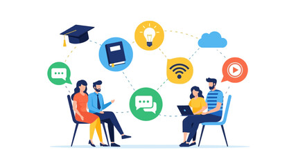 Online learning and education concept with people using digital devices