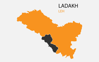 Ladakh png map with districts, Indian state Ladakh district map, Ladakh Leh