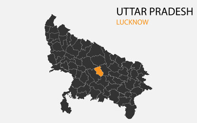 Uttar Pradesh png map with districts, Indian state uttar pradesh district map, Uttar pradesh lucknow