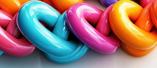 Colorful chain links interlock; bright background; abstract design
