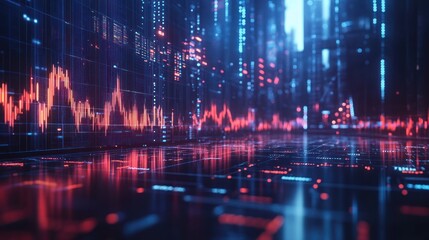 Fototapeta premium Stock market data visualized, city background, financial technology