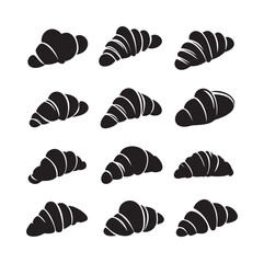 Croissant silhouettes vector, hand drawn style, assorted bakery pastry icons set — stock vector